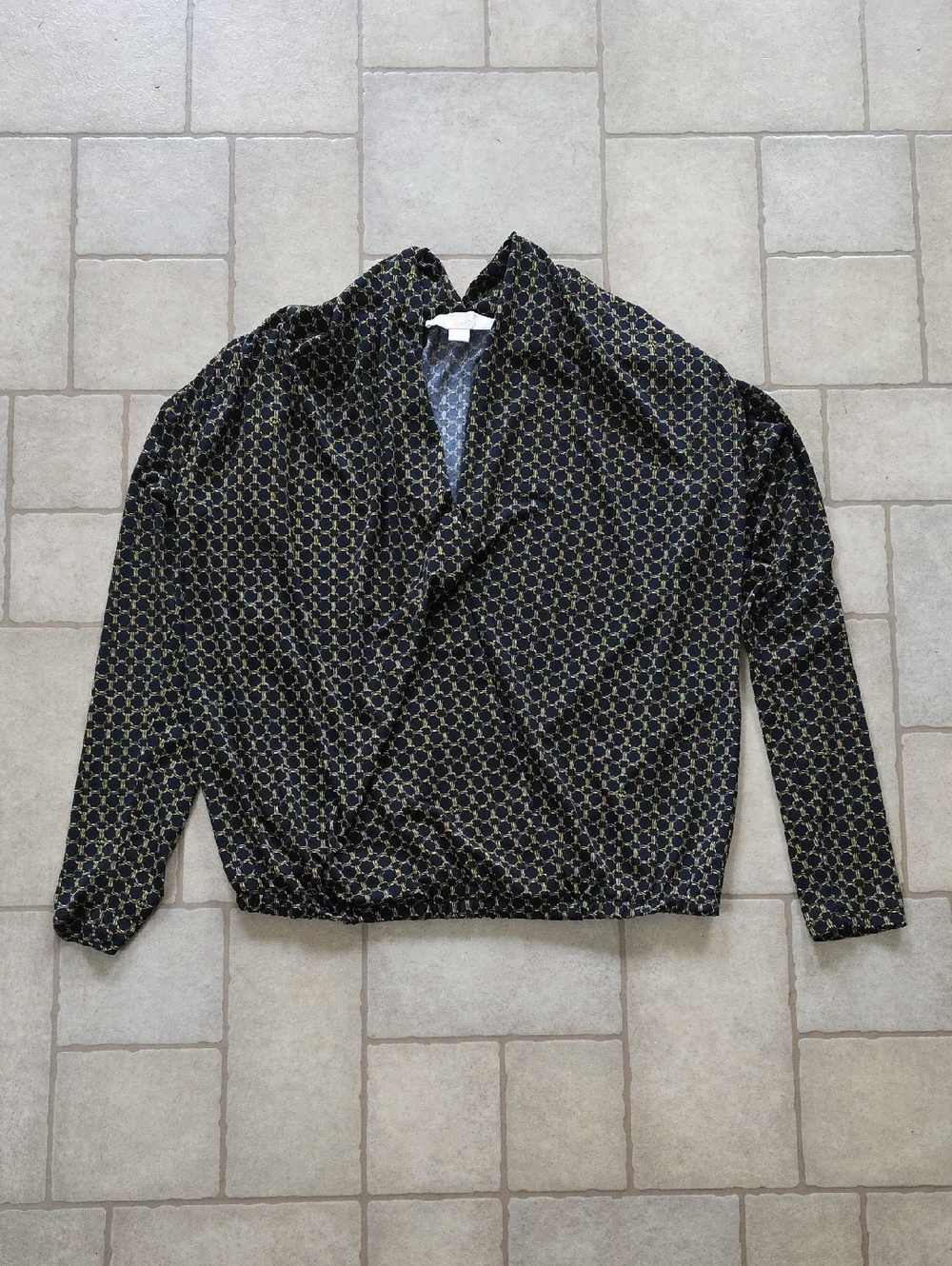 MICHAEL Michael Kors Black and Gold Chain-Print Blouse